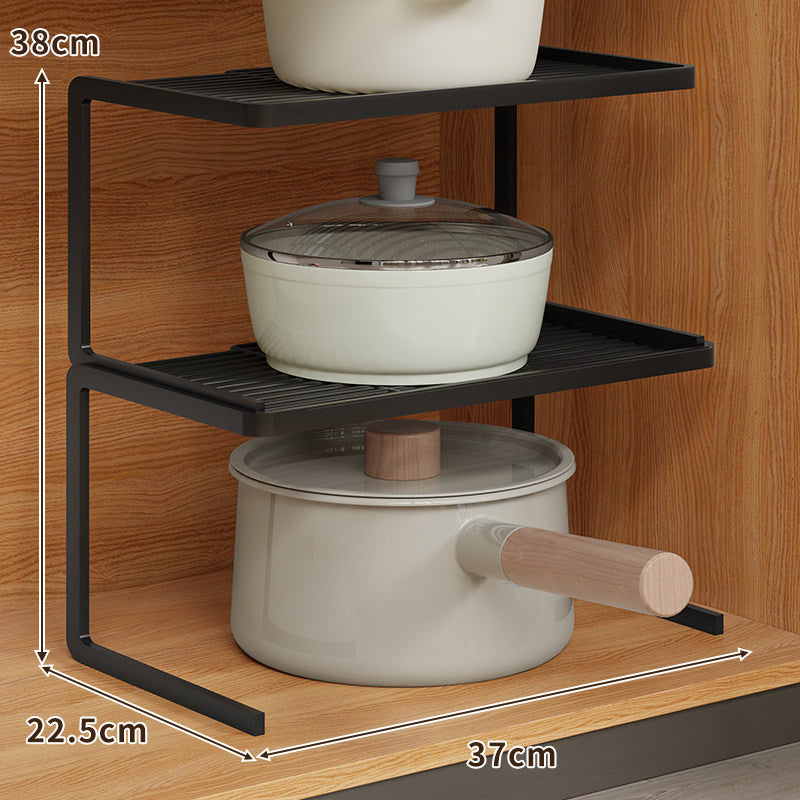 Compact Space-Saving Kitchen Countertop Pot and Pan Organizer Shelf Riser