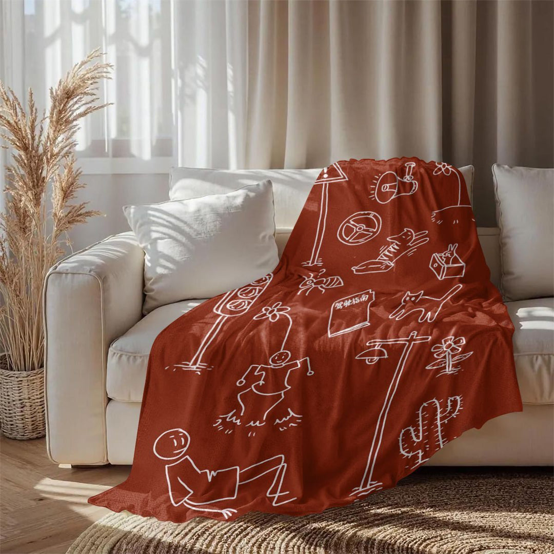 Whimsical Cartoon-Themed Fleece Blanket