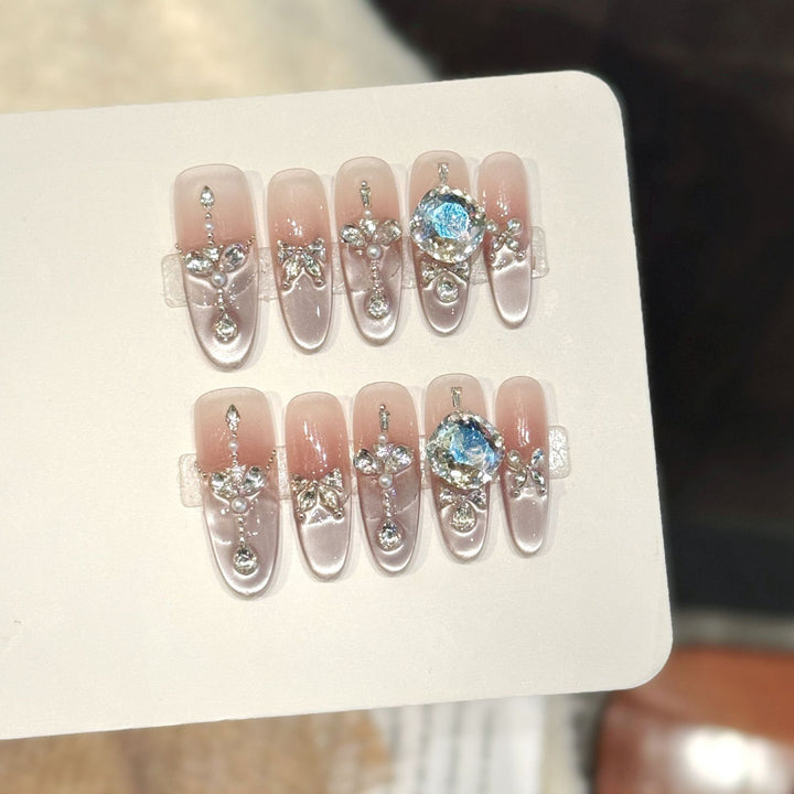 Glamorous Rhinestone-Embellished Press-On Nail Art