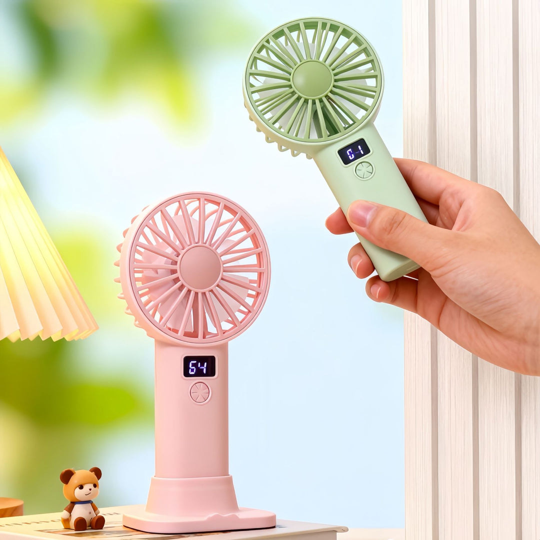 Women Portable Handheld Fan with Digital Speed Setting Stornfield