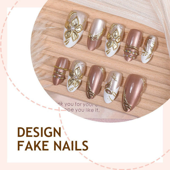 Designer artificial nail set with floral accents and glittering details Stornfield