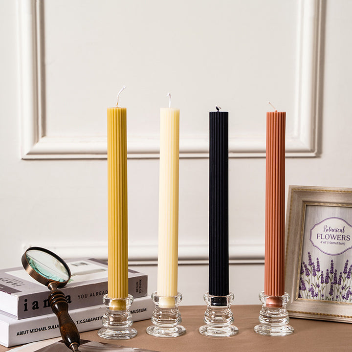 Sculpted Vertical-Groove Unscented Dinner Taper Candle for Mantel & Table