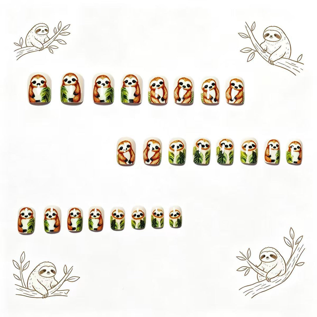 Art nails with cute sloth and leaf design Stornfield