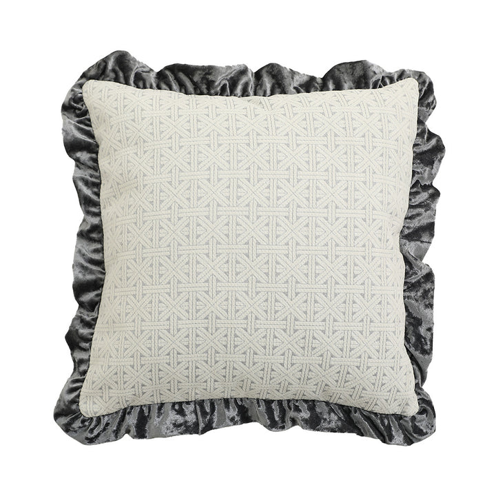 Square decorative pillow in Baroque style with velvet ruffle and putto jacquard