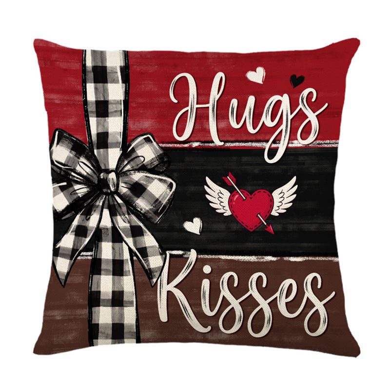 Decorative Cotton-Linen Valentine's Heart and Rose Print Square Throw Pillow Cover with Hidden Zipper