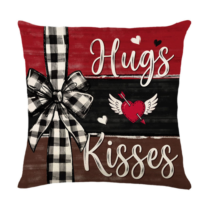 Decorative Cotton-Linen Valentine's Heart and Rose Print Square Throw Pillow Cover with Hidden Zipper