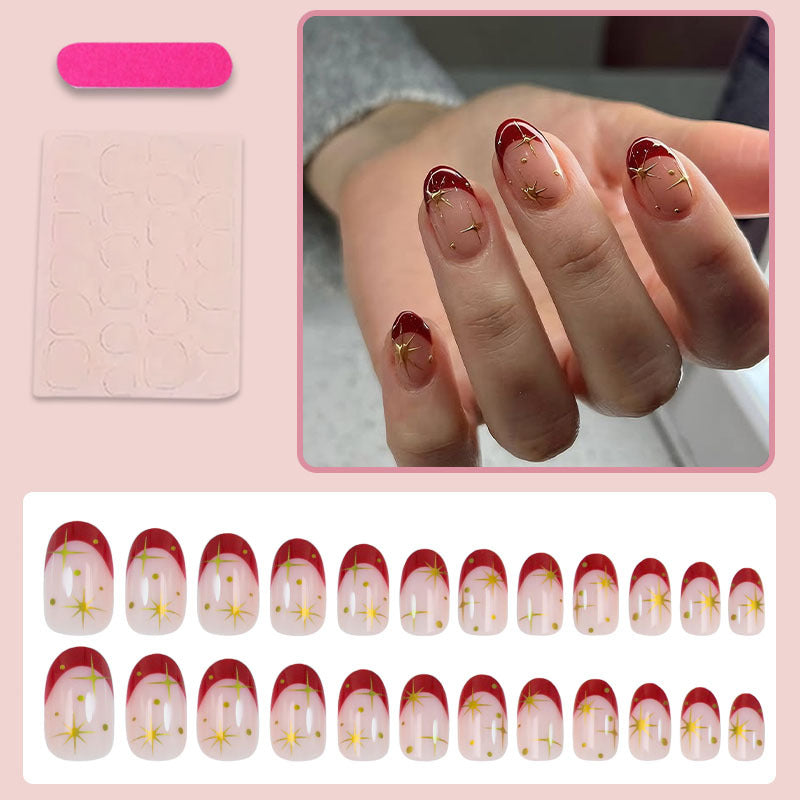 Artificial nail set with glamorous star designs and elegant color gradient Stornfield