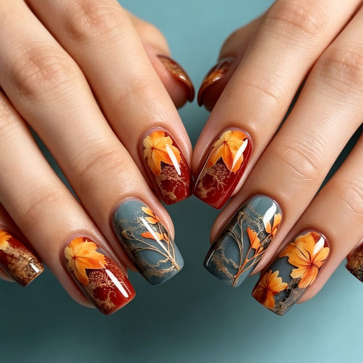 Artistic Autumn-Themed Nail Art Enhancements Stornfield