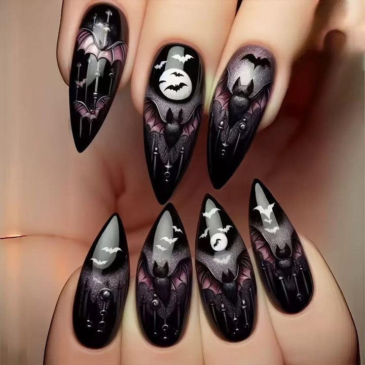 Halloween Artificial Nail Set with creepy bat designs Stornfield