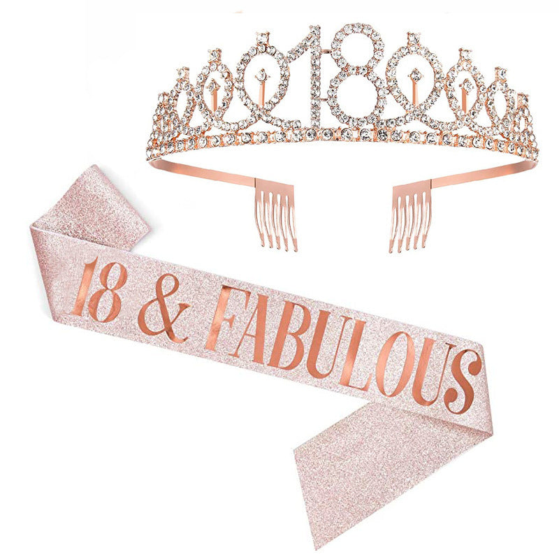 Girl Glittering Birthday Crown and Sash Set Stornfield