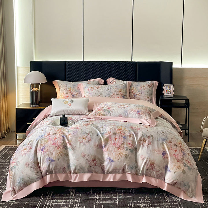 Luxury Floral Cotton Sateen Duvet Cover Set