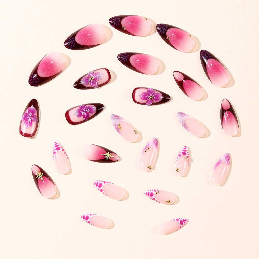 Floral-Accent Stiletto Nail Art Extensions Stornfield