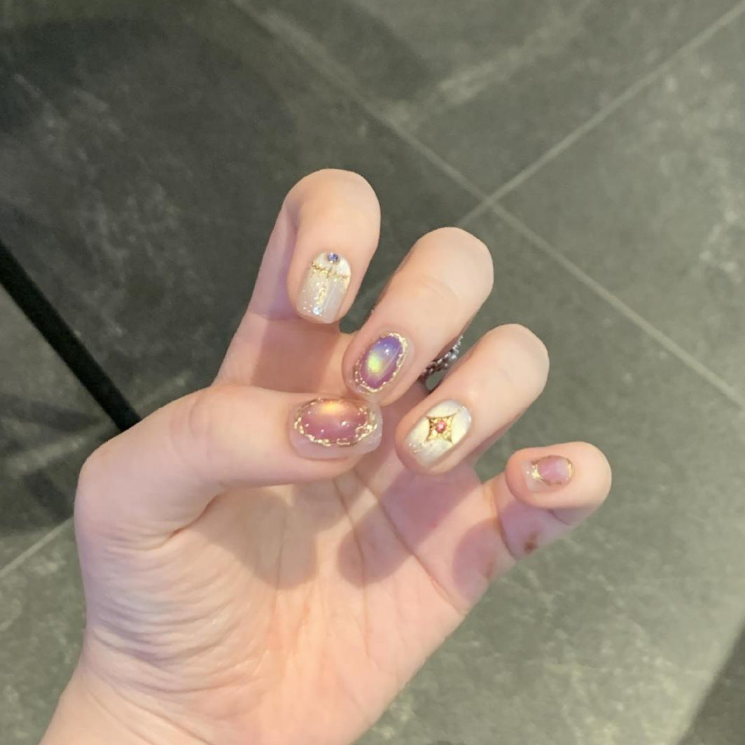 Elegant Artificial Nail Set with Glamorous Rhinestone and Glitter Details Stornfield