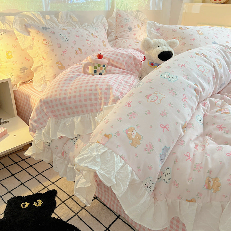 Ruffled Frilled Cotton Cartoon Animal Duvet Cover & Pillow Sham Set