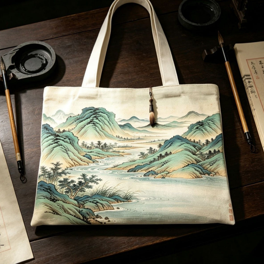 Artistic Landscape Print Canvas Tote Bag