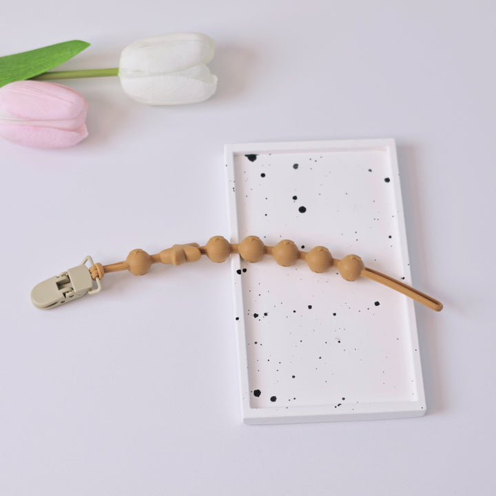 Silicone Star-Bead Pacifier and Teether Clip with Wooden Safety Clamp