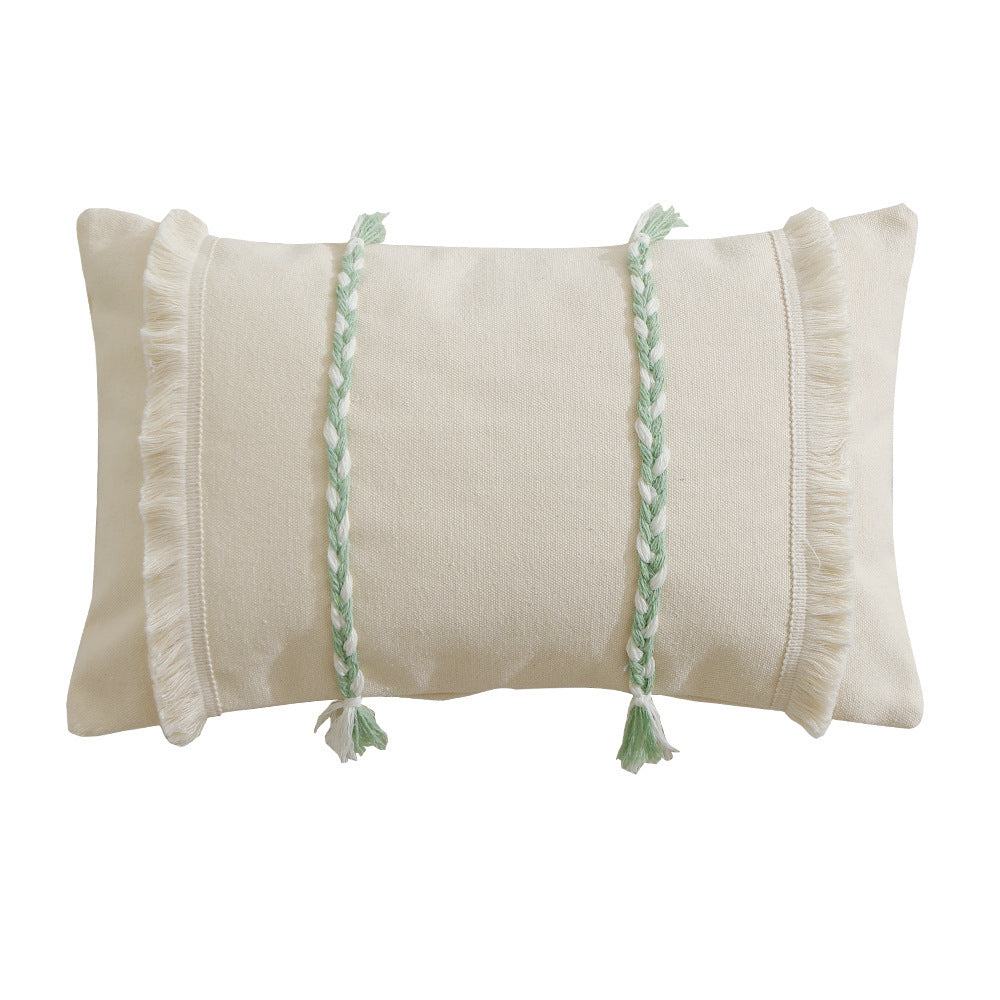 Premium cushion cover made of cotton-linen with triple decorative cord and fringes