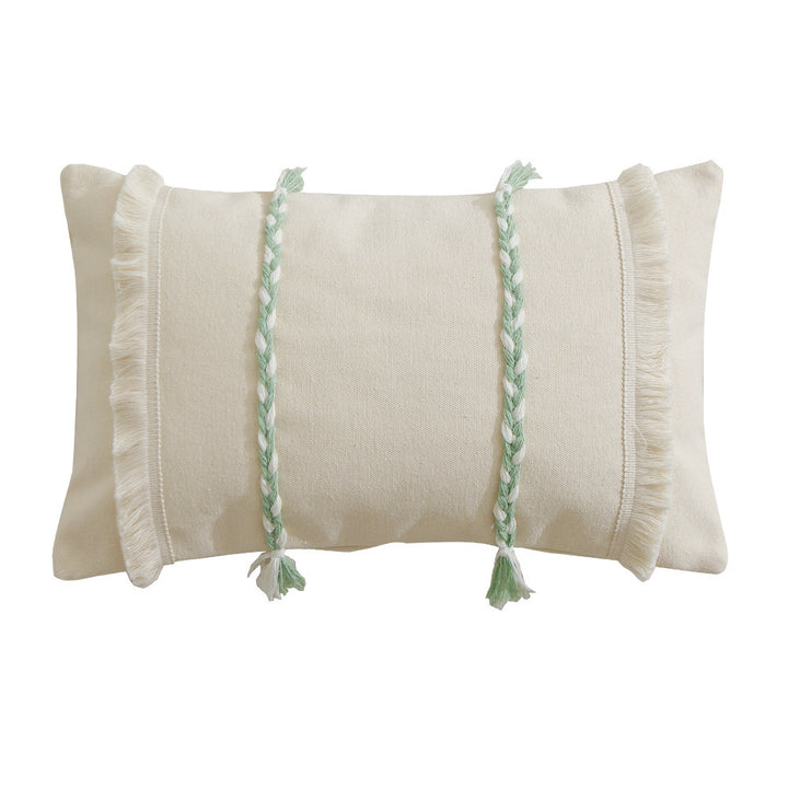 Premium cushion cover made of cotton-linen with triple decorative cord and fringes