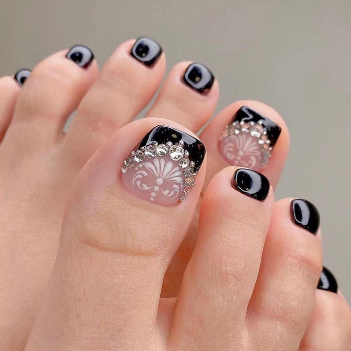 Decorative Press-On Toenails with Elegant Gemstone Accents Stornfield