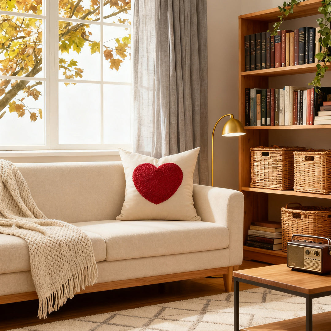 Handcrafted Tufted Heart-Pattern Lumbar Throw Pillow Cover
