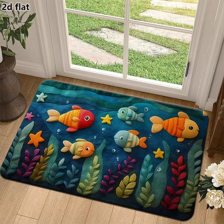 Fluffy Cartoon Fish-Themed Bath Mat