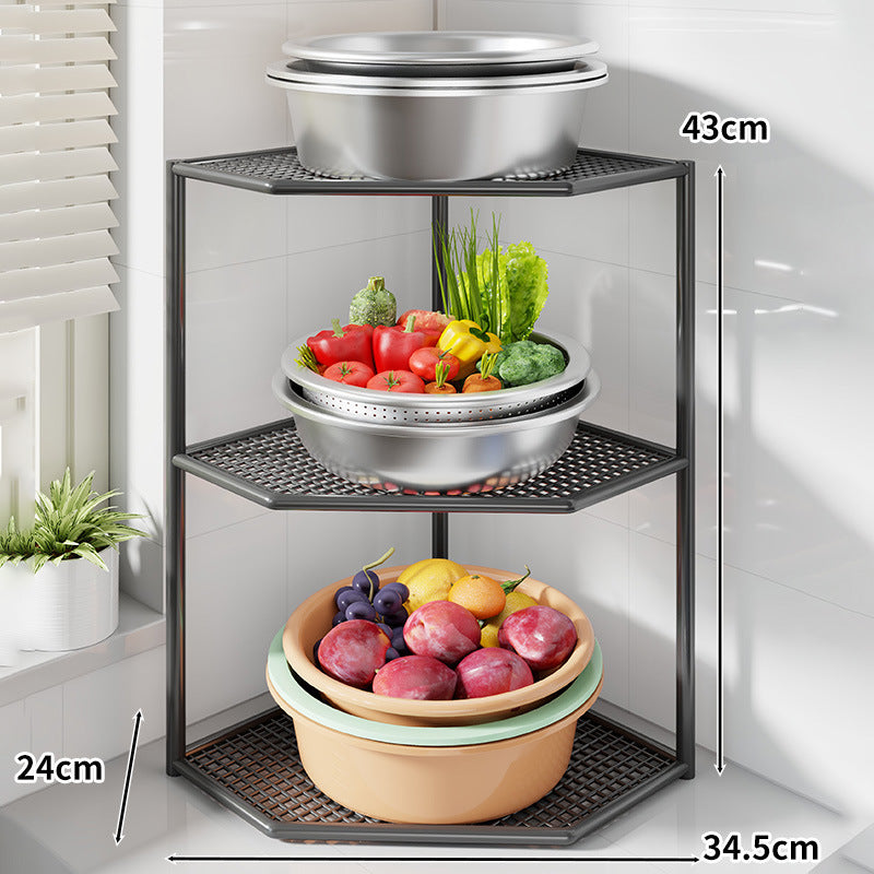 Three-Tier Corner Kitchen Countertop Organizer Shelf with Ventilated Metal Trays