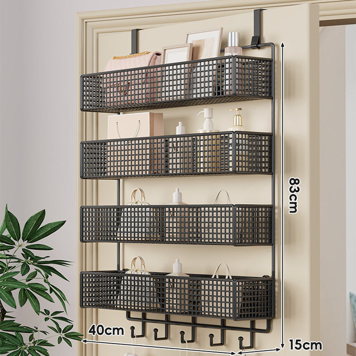 Over-Door Double-Tier Grid Hanging Storage Basket