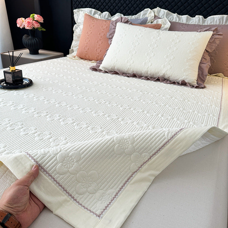 Quilted Microfiber Bedspread Set with Ruffled Pillow