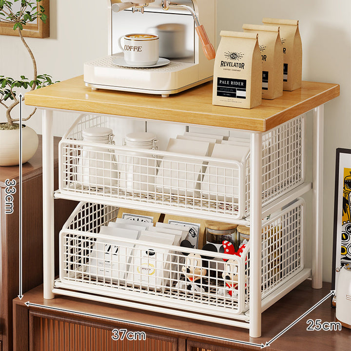 Compact Countertop Appliance Stand with Sliding Metal Mesh Drawer Organizer