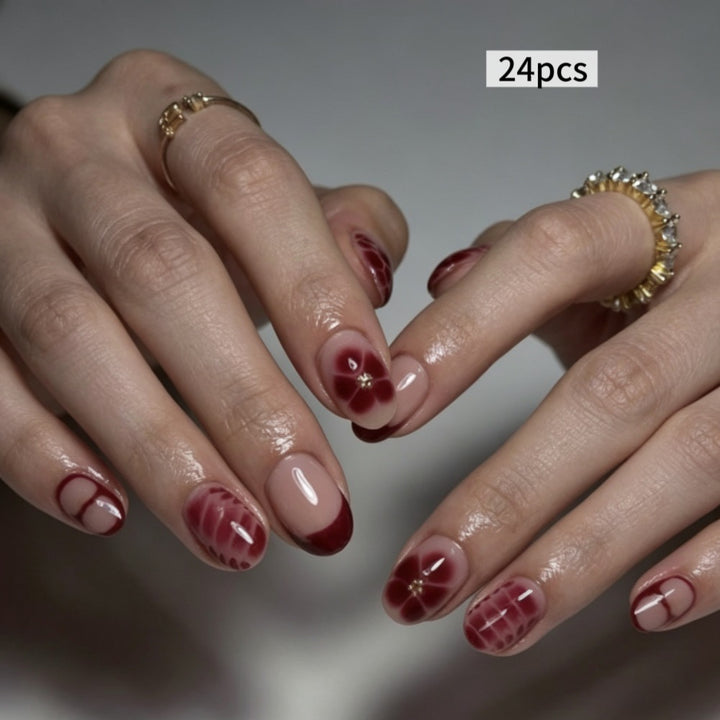 Elegant Artificial Nails with Floral Design and Shine Stornfield