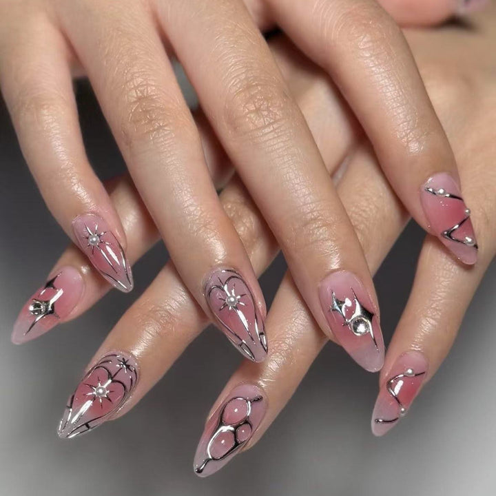 Acrylic Nail Set with Elegant 3D Design and Glamorous Accents Stornfield