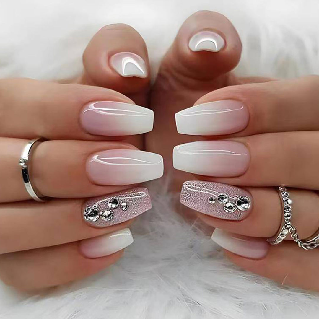 Elegant Ombre Press-On Nail Tips with Rhinestone Accents Stornfield