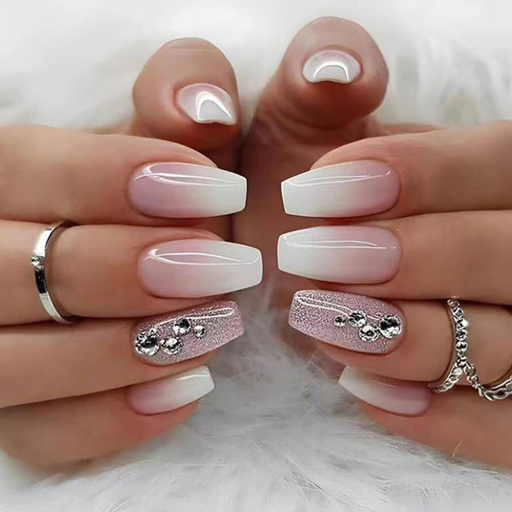 Elegant Ombre Press-On Nail Tips with Rhinestone Accents Stornfield