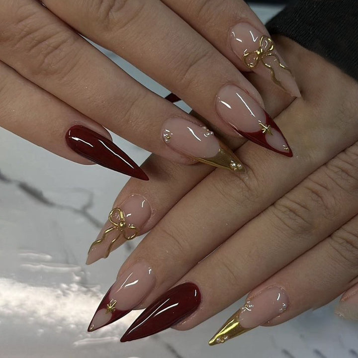 Artistic Stiletto Nail Art Kit with Gold Accents Stornfield