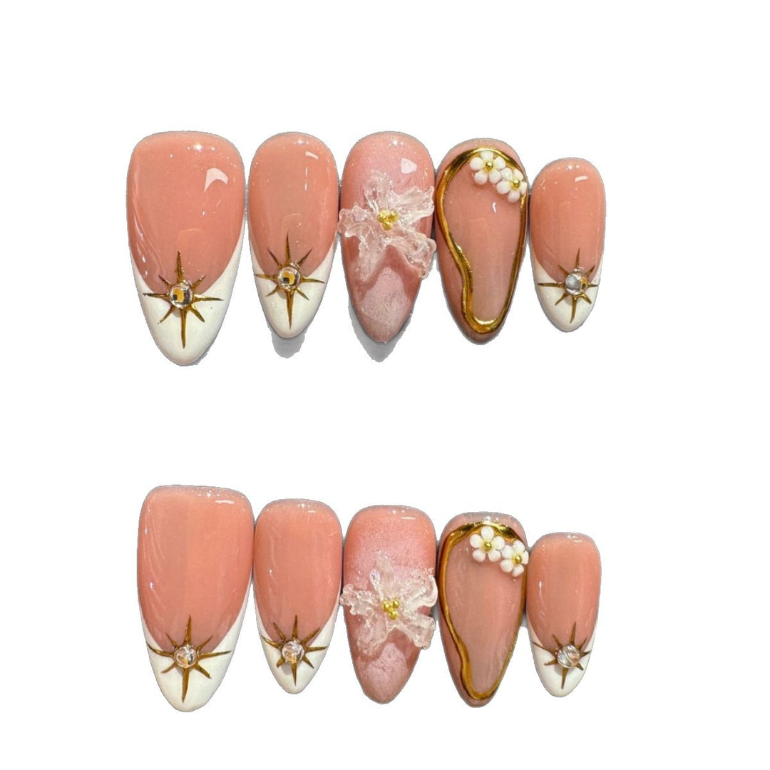 Handmade Floral Press-On Nail Art Set with Elegant Design