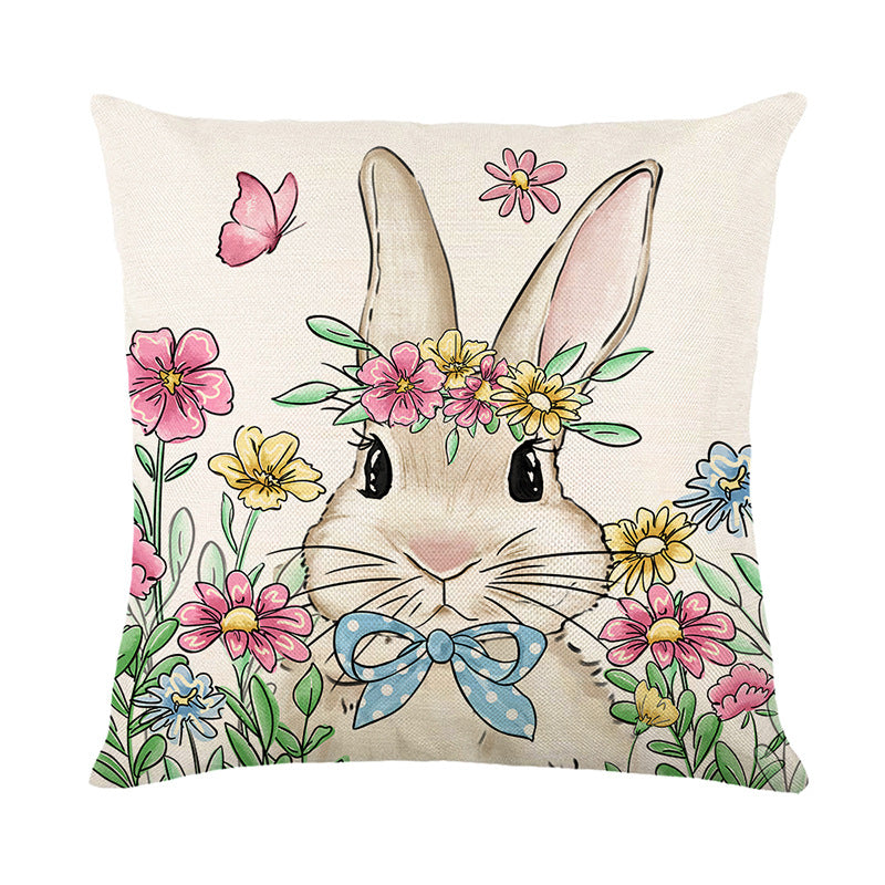 Square Ombre Happy Easter Linen Throw Pillow Cover