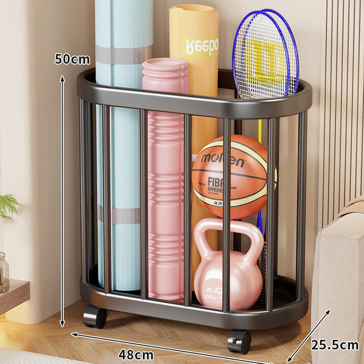 Vertical Rolling Sports Equipment Storage Caddy with Open-Bar Frame and Swivel Casters