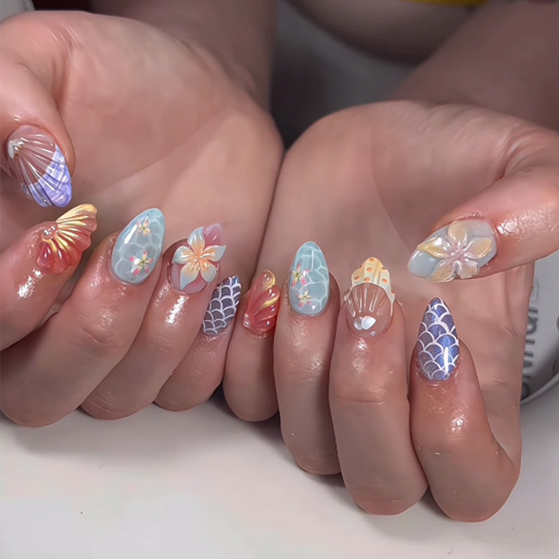 Decorative Press-On Nail Set with Floral and Gem Accents Stornfield