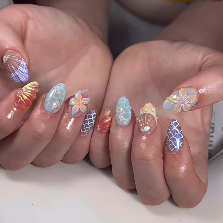 Decorative Press-On Nail Set with Floral and Gem Accents Stornfield