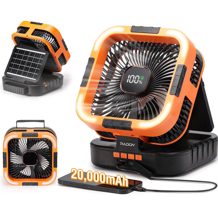 Solar-Powered Camping Fan with LED Light Stornfield