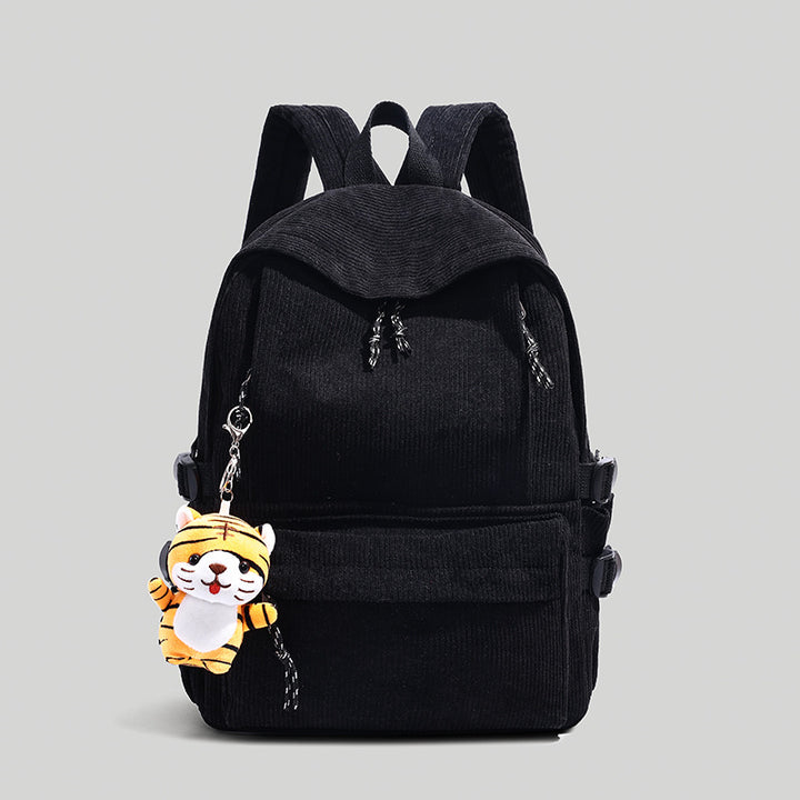 Corduroy Backpack with Cute Character Keychain Stornfield