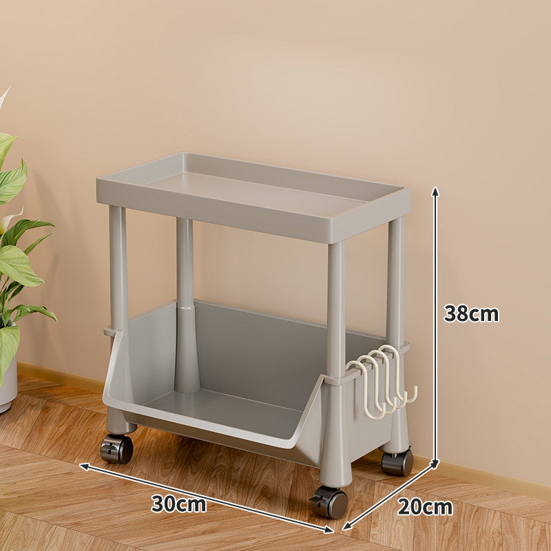 Slim Multi-Tier Rolling Plastic Storage Cart with Deep Tilt Bins and Side Hooks
