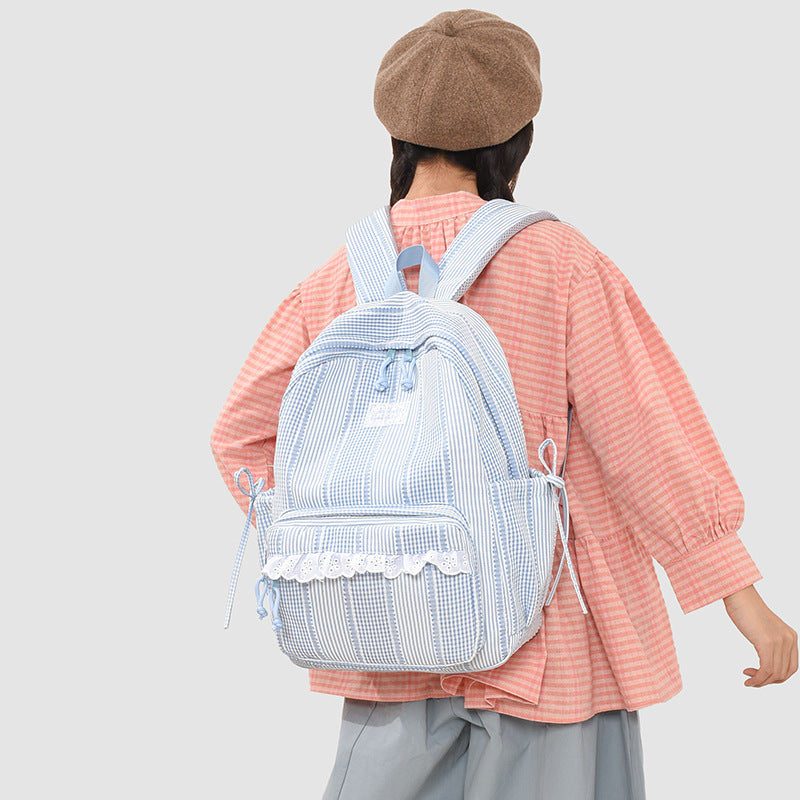 Stylish Striped Backpack with Lace Trim Stornfield
