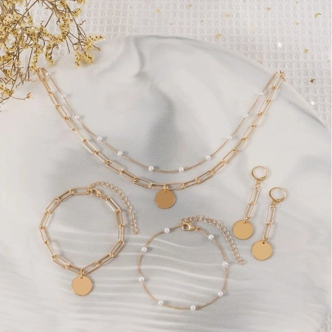 Elegant Pearl and Gold Chain Jewelry Set Stornfield