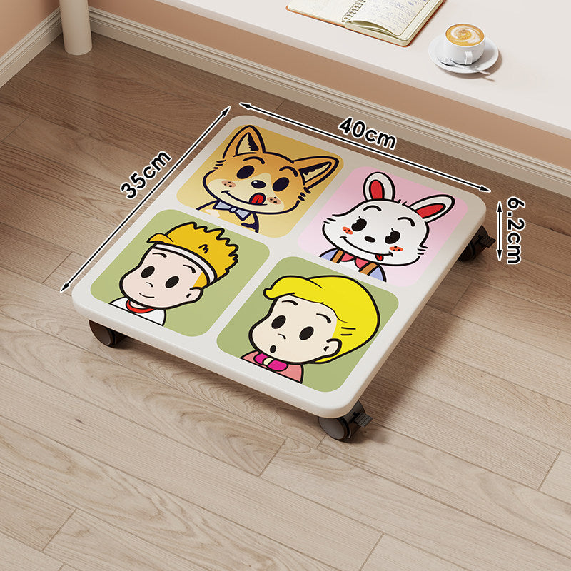 Low-Profile Wheeled Under-Bed Storage Tray with Cartoon Non-Slip Top