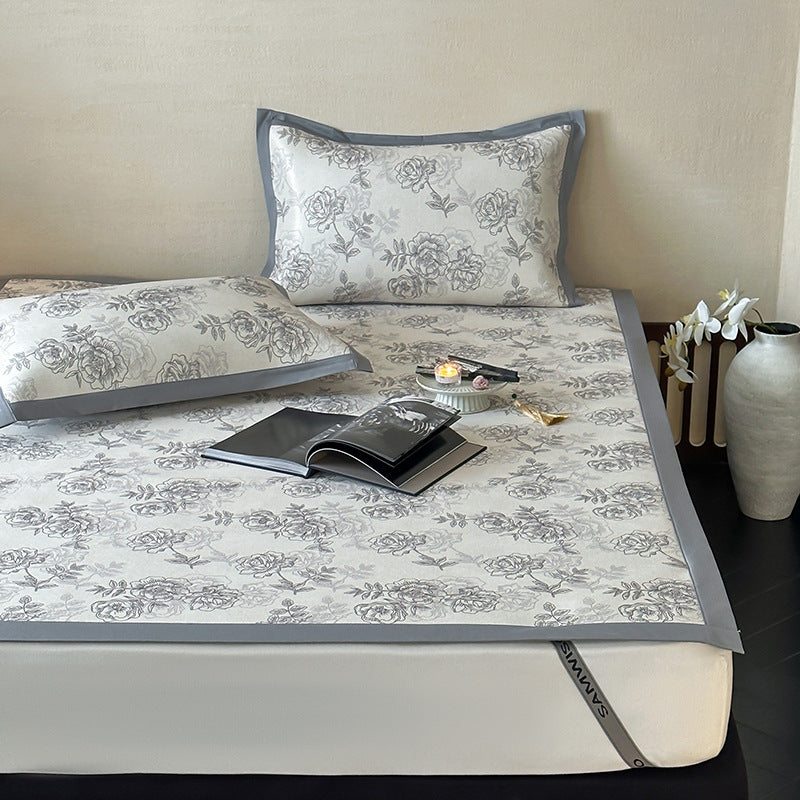 Quilted Mattress Topper Set with Floral Print and Non-Slip Back
