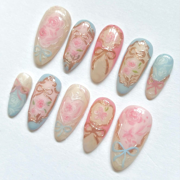 Artistic acrylic nails with floral designs Stornfield