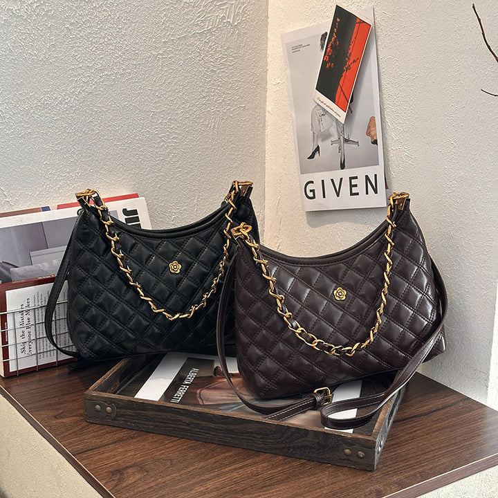 Quilted Chain-Accent Shoulder Bag