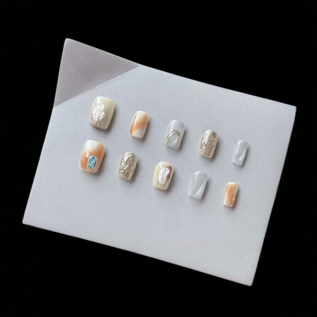 Decorative Press-On Nail Art Set with Marble Effect