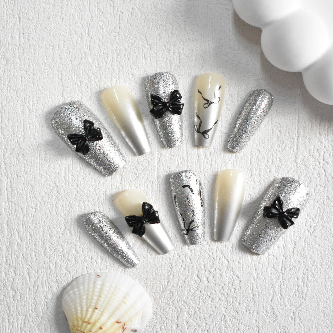 Glittery Bow-Accent Press-On Nail Set Stornfield